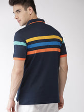 Load image into Gallery viewer, Men Navy Blue Striped Polo Collar T-shirt DD3