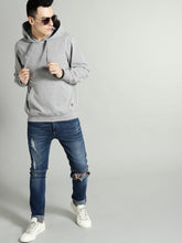 Load image into Gallery viewer, Men Grey Melange Solid Hooded Sweatshirt AA1