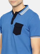 Load image into Gallery viewer, Men Blue Solid Polo Collar T-shirt G2