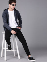 Load image into Gallery viewer, Men Navy Blue Slim Fit Solid Hooded Sweatshirt N3