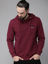 Load image into Gallery viewer, Men Maroon Solid Applique Detail Hooded Sweatshirt SD4