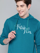 Load image into Gallery viewer, Men Blue &amp; White Embroidered Detail Hooded Sweatshirt R4