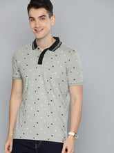 Load image into Gallery viewer, Men Grey Melange &amp; Black Printed Contrast Polo Collar T-shirt E7