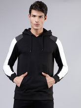 Load image into Gallery viewer, Men Black &amp; White Solid Hooded Sweatshirt AA