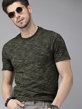 Load image into Gallery viewer, Men Olive Green Textured Solid Round Neck T-shirt D11