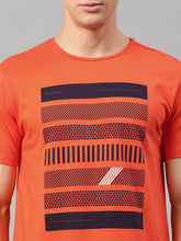 Load image into Gallery viewer, Men Orange Printed Round Neck T-Shirt