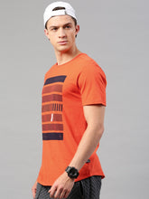 Load image into Gallery viewer, Men Orange Printed Round Neck T-Shirt