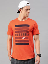 Load image into Gallery viewer, Men Orange Printed Round Neck T-Shirt