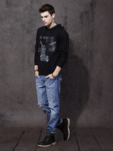 Load image into Gallery viewer, Men Black Printed Hooded Sweatshirt A4