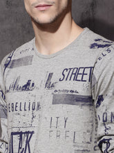 Load image into Gallery viewer, Men Grey Melange All-Over-Printed T-shirt A21