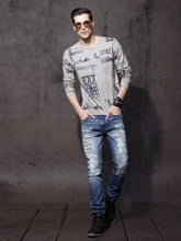 Load image into Gallery viewer, Men Grey Melange All-Over-Printed T-shirt A21