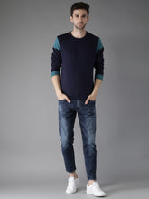 Load image into Gallery viewer, Men Navy Solid Round Neck T-shirt N4