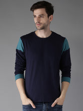 Load image into Gallery viewer, Men Navy Solid Round Neck T-shirt N4