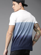 Load image into Gallery viewer, Men White &amp; Blue Ombre-Dyed Round Neck T-shirt