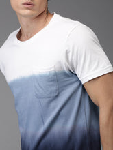 Load image into Gallery viewer, Men White &amp; Blue Ombre-Dyed Round Neck T-shirt