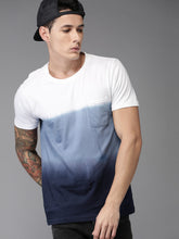 Load image into Gallery viewer, Men White &amp; Blue Ombre-Dyed Round Neck T-shirt