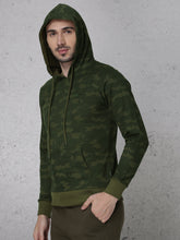 Load image into Gallery viewer, Men Olive Green Slim Fit Printed Hooded Sweatshirt E6