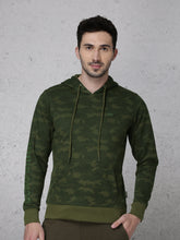 Load image into Gallery viewer, Men Olive Green Slim Fit Printed Hooded Sweatshirt E6