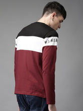 Load image into Gallery viewer, Men Maroon Colourblocked Round Neck T-shirt DD4