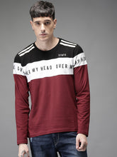 Load image into Gallery viewer, Men Maroon Colourblocked Round Neck T-shirt DD4