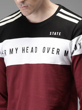 Load image into Gallery viewer, Men Maroon Colourblocked Round Neck T-shirt DD4