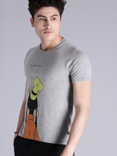 Load image into Gallery viewer, Men Grey Melange Printed Round Neck T-shirt KK3