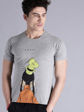 Load image into Gallery viewer, Men Grey Melange Printed Round Neck T-shirt KK3