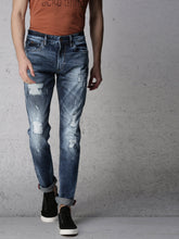 Load image into Gallery viewer, Men Blue Super Slim Fit Mid-Rise Highly Distressed Stretchable Jeans SS3