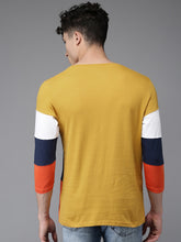 Load image into Gallery viewer, Men Mustard Yellow &amp; Navy Colourblocked T-shirt P2