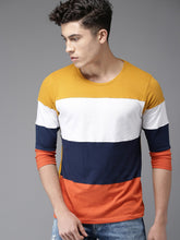 Load image into Gallery viewer, Men Mustard Yellow &amp; Navy Colourblocked T-shirt P2