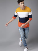 Load image into Gallery viewer, Men Mustard Yellow &amp; Navy Colourblocked T-shirt P2