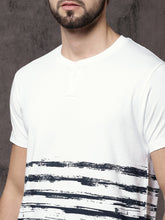 Load image into Gallery viewer, Men White Printed Henley Neck T-shirt C3