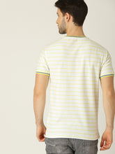Load image into Gallery viewer, Men White &amp; Lime Green Striped Round Neck T-shirt G08