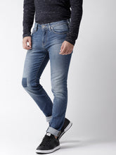 Load image into Gallery viewer, Men Blue Skinny Fit Mid-Rise Low Distress Stretchable Jeans AQ3