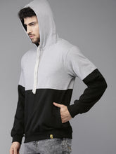 Load image into Gallery viewer, Men Black &amp; Grey Colourblocked Hooded Sweatshirt F1