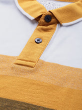 Load image into Gallery viewer, Men Navy Blue, Mustard Yellow &amp; White Colourblocked Polo Collar T-shirt