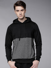 Load image into Gallery viewer, Men Black &amp; Grey Colourblocked Hooded Sweatshirt S3