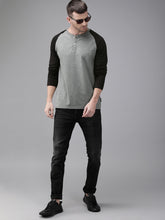 Load image into Gallery viewer, Men Grey Solid Henley Neck T-shirt WE5