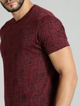 Load image into Gallery viewer, Men Maroon All-Over-Printed Round Neck T-shirt N6