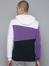 Load image into Gallery viewer, Men White &amp; Navy Blue Colourblocked Lifestyle Hooded Sweatshirt zz