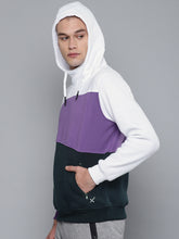 Load image into Gallery viewer, Men White &amp; Navy Blue Colourblocked Lifestyle Hooded Sweatshirt zz