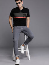 Load image into Gallery viewer, Men Black &amp; Grey Colourblocked Slim Fit Polo Collar T-shirt A12