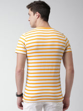 Load image into Gallery viewer, Men Mustard Yellow &amp; White Striped Round Neck T-shirt M3