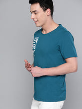 Load image into Gallery viewer, Men Teal Blue &amp; White Printed Round Neck T-shirt M8
