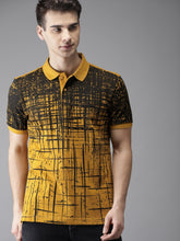 Load image into Gallery viewer, Men Mustard Yellow &amp; Black Printed Polo Collar T-shirt