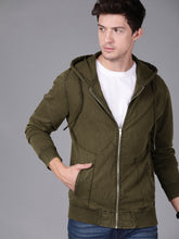 Load image into Gallery viewer, Men Olive Green Slim Fit Solid Hooded Sweatshirt C3
