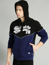 Load image into Gallery viewer, Men Navy Blue &amp; Black Colourblocked Hooded Sweatshirt F4