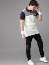Load image into Gallery viewer, Men White &amp; Navy Blue Striped Polo Collar T-shirt V3