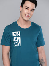 Load image into Gallery viewer, Men Teal Blue &amp; White Printed Round Neck T-shirt M8