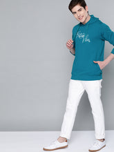 Load image into Gallery viewer, Men Blue &amp; White Embroidered Detail Hooded Sweatshirt R4